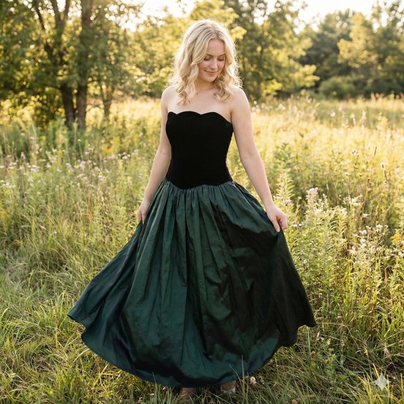 Laura Ashley Dresses & Skirts - VTG 80s Laura Ashley Womens Size 10 Velvet Metallic Taffeta Strapless Dress Gown